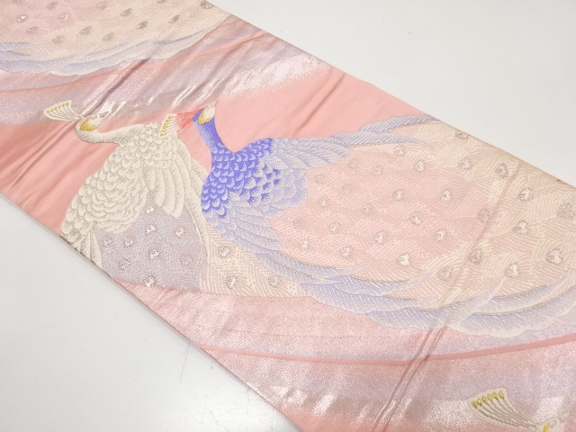 孔雀模様織り出し　袋帯